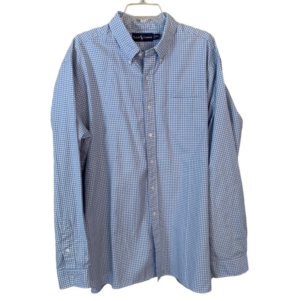 RALPH LAUREN MENS BLUE/WHITE GINGHAM LONG SLEEVE SHIRT SZ.XXL
